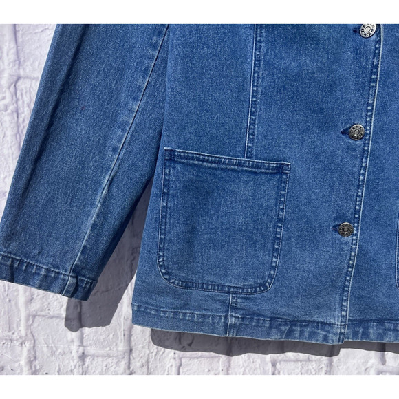 Denim & Co Womens Size M Denim Blazer Embroidered Daisy Jacket Cottage - Picture 4 of 7